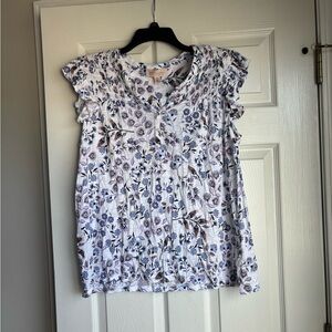 Philosophy White and Purple Floral Blouse